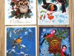 Daiktas Sovietiniai naujametiniai kalėdiniai atvirukai su paukščiais