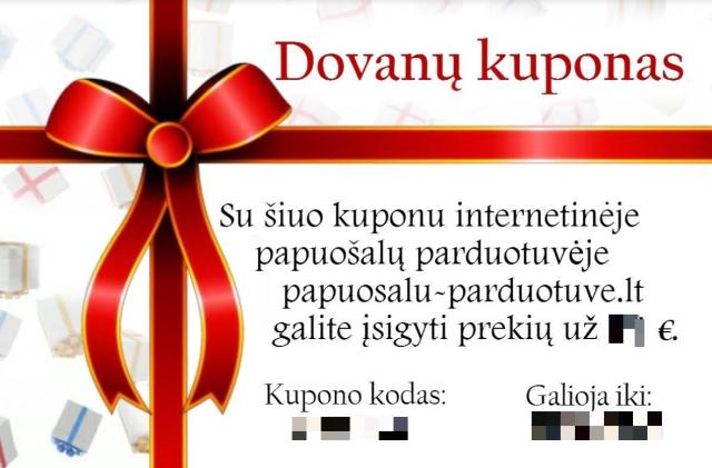 Daiktas 50eu vertės Dovanų kuponas iš www.papuosalu-parduotuve.lt