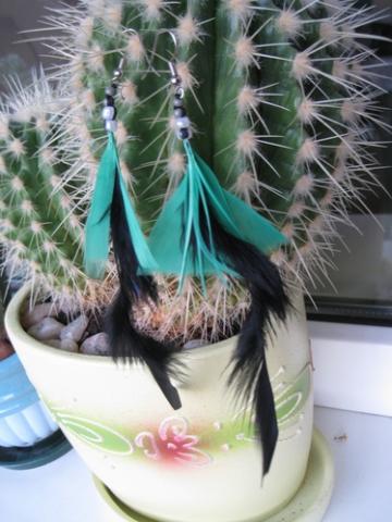 Daiktas Juodų suktų ir žalių plunksnų auskarai