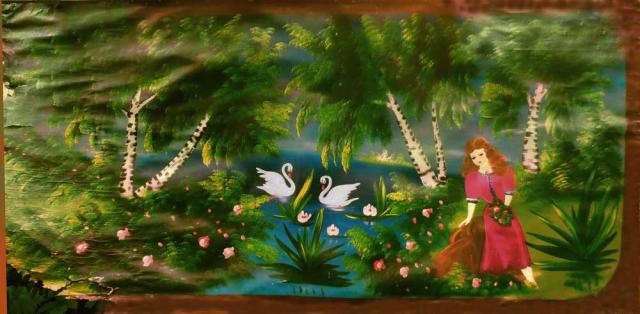 Daiktas „Gražuolė, gulbės ir gėlės.“