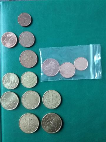 Daiktas Ivairios Euro šalių monetos, nuo 1 iki 50 ct, 2 eurai Ačiū
